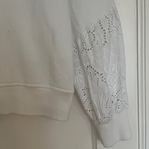 PAIGE White Cotton Eyelet Sweatshirt | Size Medium - Picture 8 of 12
